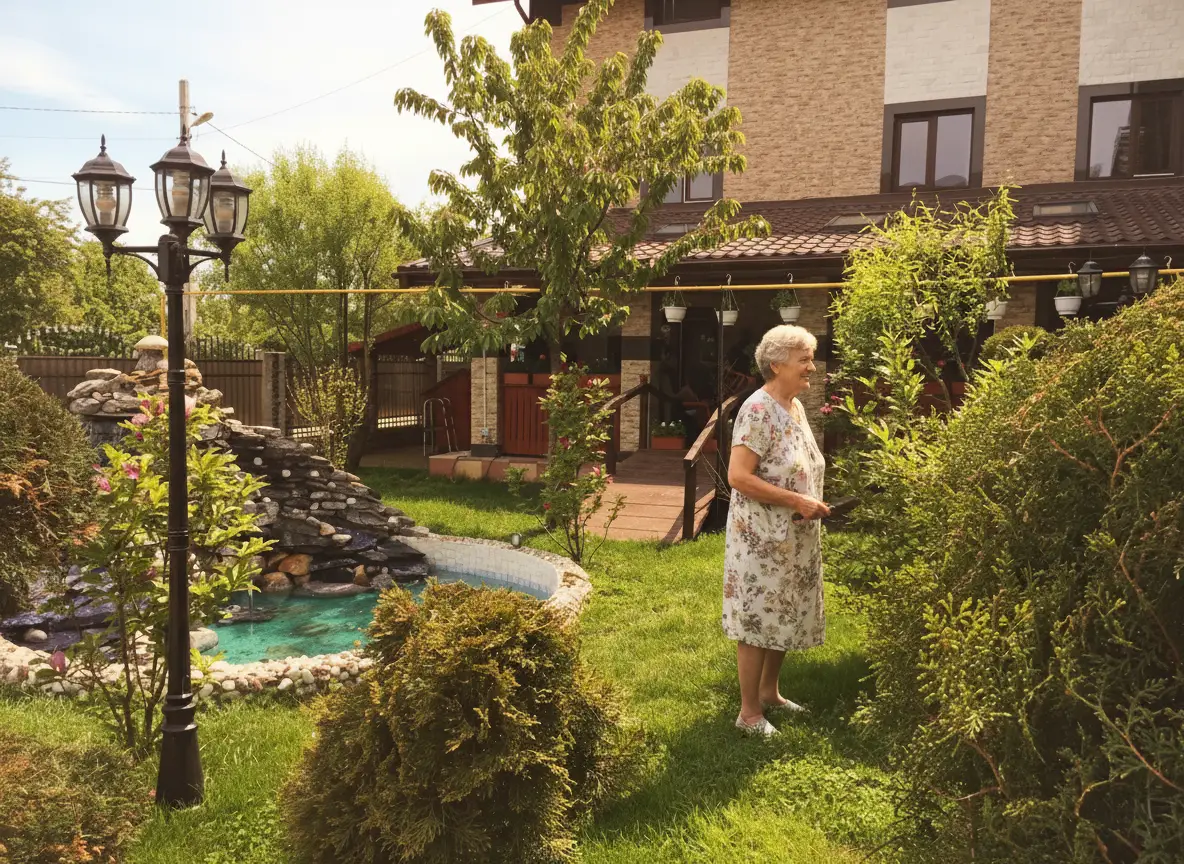 Grădină generoasă pentru plimbări în aer liber și activități de recreere.